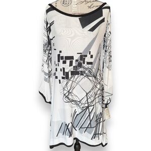 SAVE THE QUEEN Abstract print black and white tunic dress wide sleeve size M